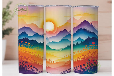 Mountain Sunset 20oz Tumbler Wrap Sublimation PixelChick 