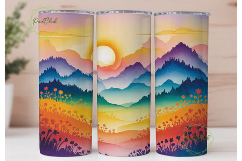 Mountain Sunset 20oz Tumbler Wrap Sublimation PixelChick 