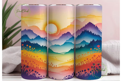 Mountain Sunset 20oz Tumbler Wrap Sublimation PixelChick 