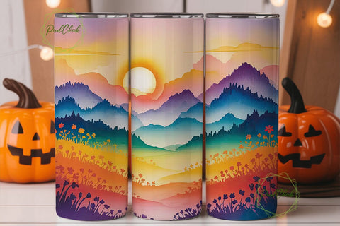 Mountain Sunset 20oz Tumbler Wrap Sublimation PixelChick 