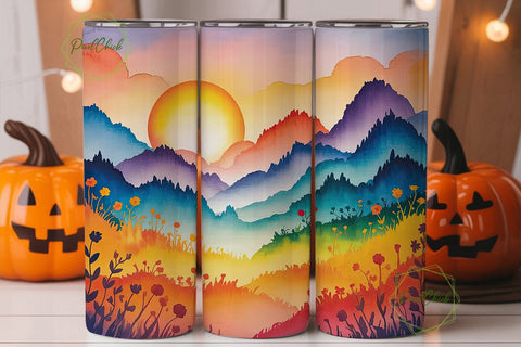 Mountain Sunset 20oz Tumbler Wrap Sublimation PixelChick 
