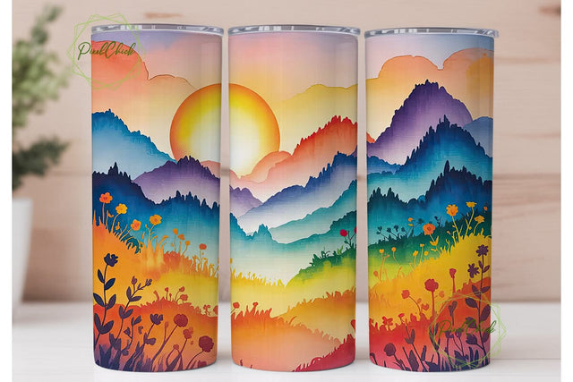 Mountain Sunset 20oz Tumbler Wrap Sublimation PixelChick 