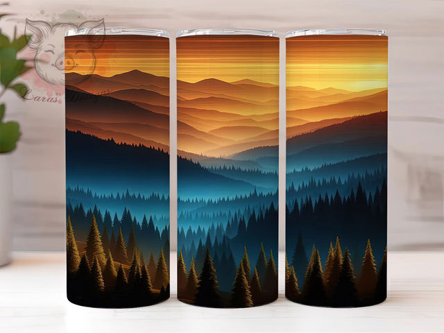Mountain Sunset Forest Tumbler, Scenic Landscape, Forest Tumbler, Nature Wrap, Sunset Sublimation, Wilderness Design, Outdoor Tumbler Sublimation Lara' s Designs 
