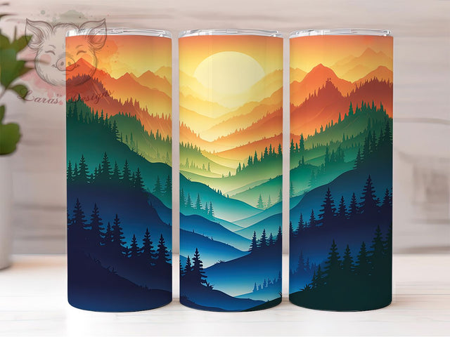 Mountain Sunset Forest Tumbler, Scenic Landscape, Forest Tumbler, Nature Wrap, Sunset Sublimation, Wilderness Design, Outdoor Tumbler Sublimation Lara' s Designs 