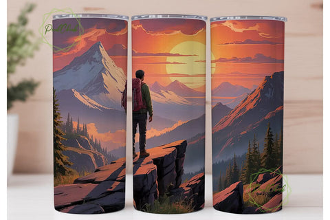 Mountain Sunset Hiker 20oz Tumbler Wrap Sublimation PixelChick 