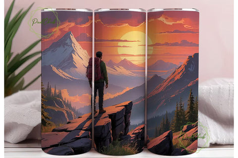 Mountain Sunset Hiker 20oz Tumbler Wrap Sublimation PixelChick 