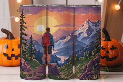 Mountain Sunset Hiker 20oz Tumbler Wrap Sublimation PixelChick 