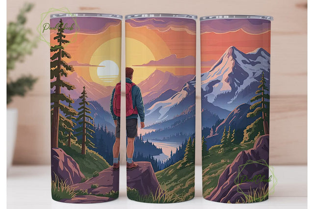 Mountain Sunset Hiker 20oz Tumbler Wrap Sublimation PixelChick 