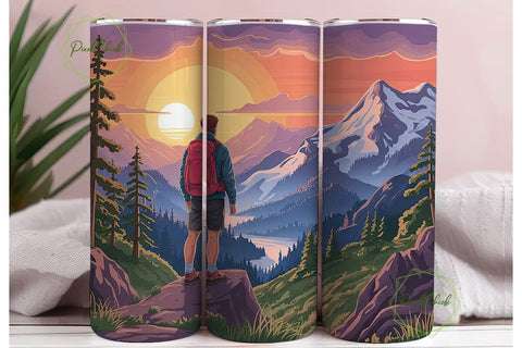 Mountain Sunset Hiker 20oz Tumbler Wrap Sublimation PixelChick 