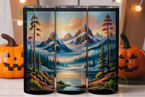 Mountain Sunset Painting 20oz Tumbler Sublimation PixelChick 