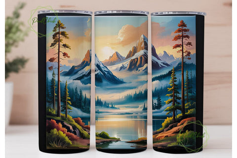 Mountain Sunset Painting 20oz Tumbler Sublimation PixelChick 