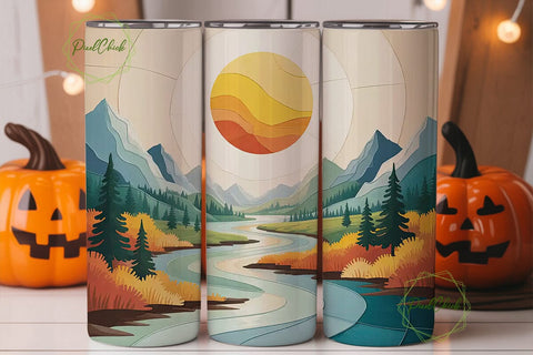 Mountain Sunset River 20oz Tumbler Wrap Sublimation PixelChick 