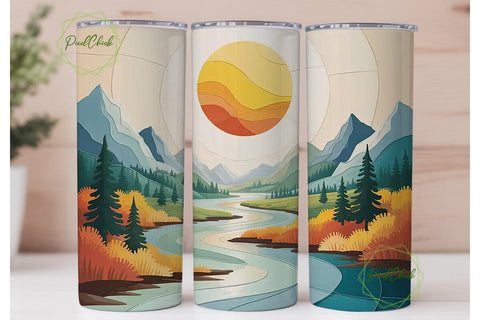Mountain Sunset River 20oz Tumbler Wrap Sublimation PixelChick 