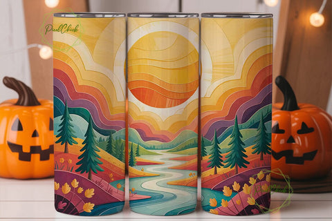 Mountain Sunset River 20oz Tumbler Wrap Sublimation PixelChick 