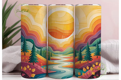 Mountain Sunset River 20oz Tumbler Wrap Sublimation PixelChick 