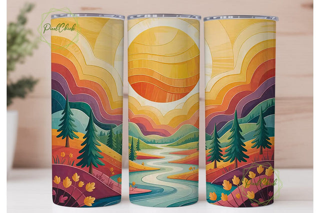 Mountain Sunset River 20oz Tumbler Wrap Sublimation PixelChick 