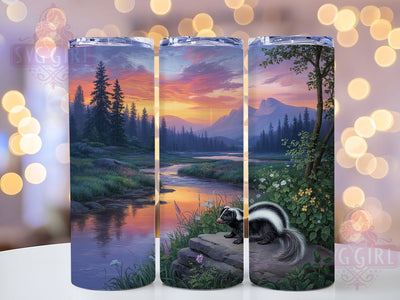 Mountain Sunset Skunk Tumbler, Mountain Sunset Tumbler, Rustic Wildlife Wrap, Whimsical Skunk Wrap, Scenic Sunset Wrap, Sublimation Design, Trendy Gift Idea Sublimation SvggirlplusArt 