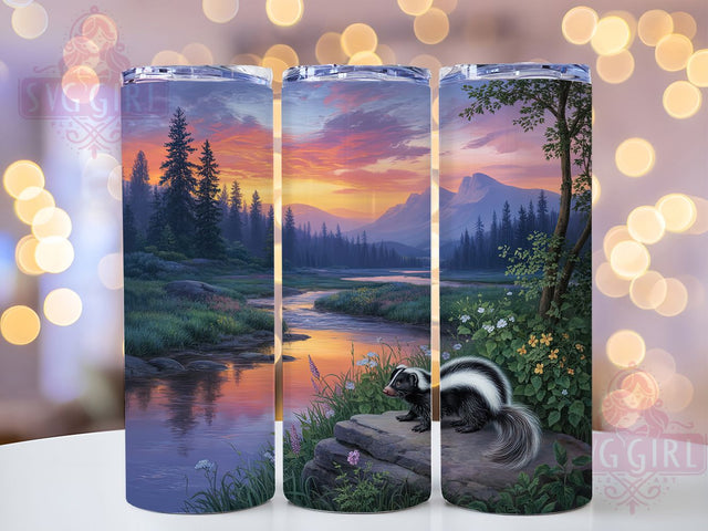 Mountain Sunset Skunk Tumbler, Mountain Sunset Tumbler, Rustic Wildlife Wrap, Whimsical Skunk Wrap, Scenic Sunset Wrap, Sublimation Design, Trendy Gift Idea Sublimation SvggirlplusArt 