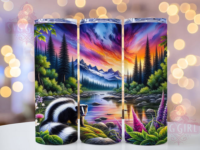 Mountain Sunset Skunk Tumbler, Mountain Sunset Tumbler, Rustic Wildlife Wrap, Whimsical Skunk Wrap, Scenic Sunset Wrap, Sublimation Design, Trendy Gift Idea Sublimation SvggirlplusArt 