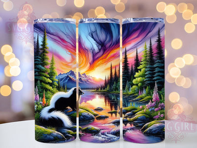 Mountain Sunset Skunk Tumbler, Mountain Sunset Tumbler, Rustic Wildlife Wrap, Whimsical Skunk Wrap, Scenic Sunset Wrap, Sublimation Design, Trendy Gift Idea Sublimation SvggirlplusArt 