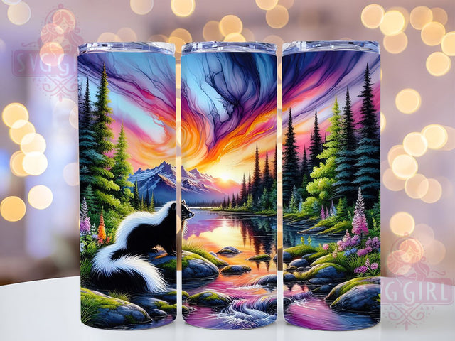 Mountain Sunset Skunk Tumbler, Mountain Sunset Tumbler, Rustic Wildlife Wrap, Whimsical Skunk Wrap, Scenic Sunset Wrap, Sublimation Design, Trendy Gift Idea Sublimation SvggirlplusArt 