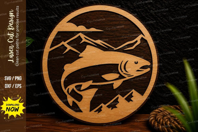 Mountain Trout Fishing Laser Cut Svg Design SVG Regulrcrative 