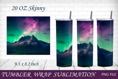 Mountain tumbler wrap, Northern lights background, Nature sublimation Sublimation AnastasiyaArtDesign 
