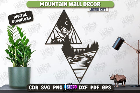 Mountain Wall Decor Laser Cut Bundle | Line Art Design | Home Interior | Silhouette Wall Art | CNC File SVG The T Store Design 