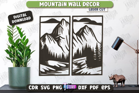 Mountain Wall Decor Laser Cut Bundle | Line Art Design | Home Interior | Silhouette Wall Art | CNC File SVG The T Store Design 