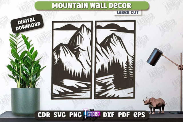 Mountain Wall Decor Laser Cut | Line Art Design | Home Interior | Silhouette Wall Art | CNC File SVG The T Store Design 