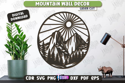 Mountain Wall Decor Laser Cut | Line Art Design | Home Interior | Silhouette Wall Art | CNC File SVG The T Store Design 
