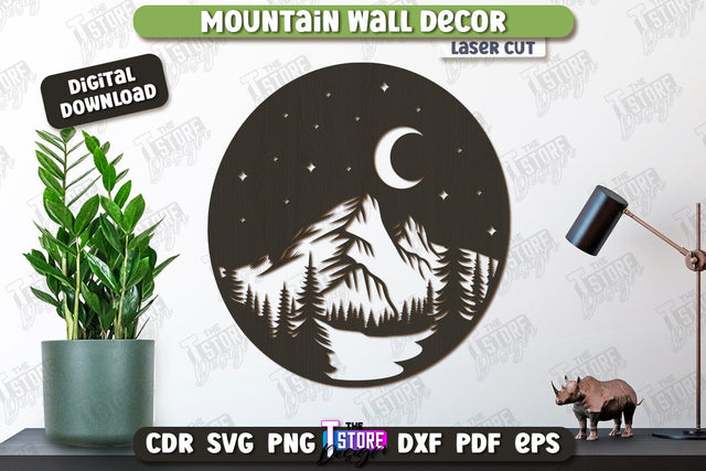 Mountain Wall Decor Laser Cut | Line Art Design | Home Interior | Silhouette Wall Art | CNC File SVG The T Store Design 