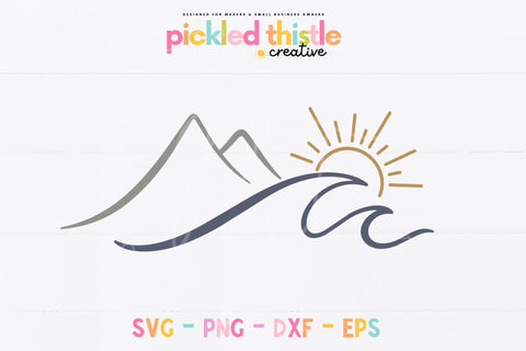 Mountain Wave SVG Design | Coastal Sun Ocean Landscape SVG Pickled Thistle Creative 