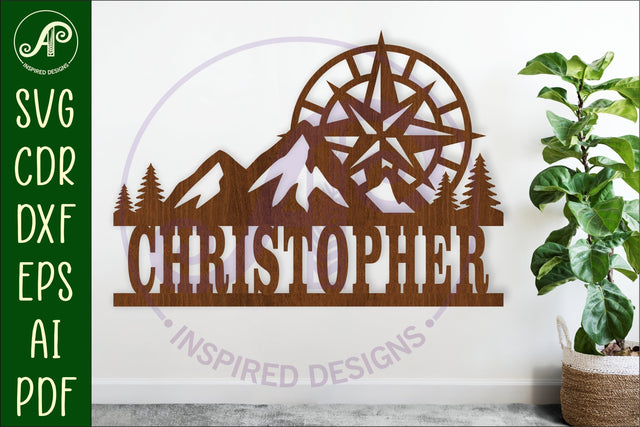 Mountains and compass name sign svg laser cut file SVG APInspireddesigns 