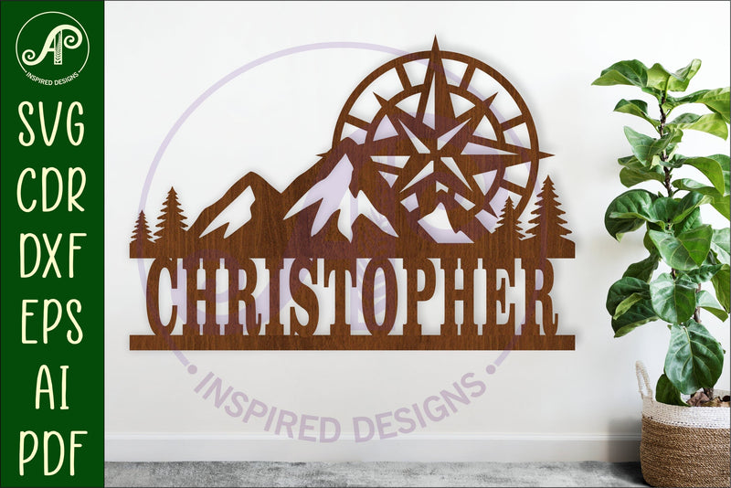 Mountains and compass name sign svg laser cut file SVG APInspireddesigns 