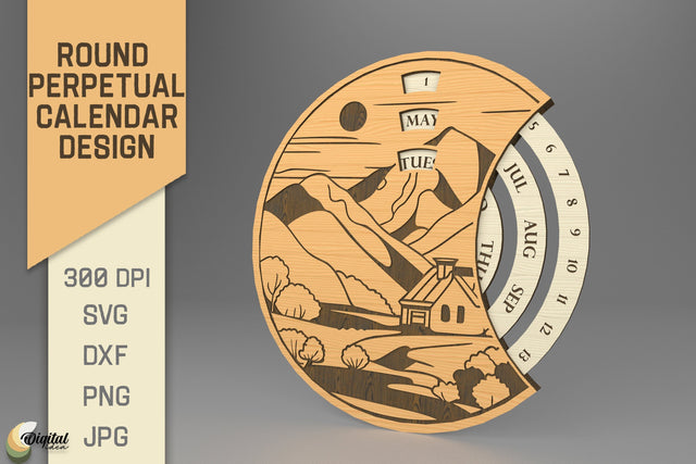 Mountains And House SVG. Round Perpetual Calendar SVG Evgenyia Guschina 
