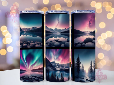 Mountains and Northern Lights 20oz Tumbler Wrap Sublimation Design, Straight Tapered Tumbler Wrap, Mountain Tumbler Png, Instant Digital Download Sublimation SvggirlplusArt 