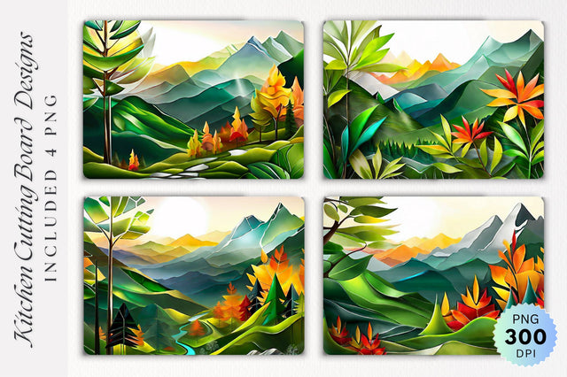 Mountains Glass Cutting Board PNG Design Sublimation Regulrcrative 