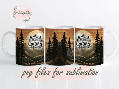 Mountains Mug Wrap Design, Instant Digital Design Download Mug Wrap Design, Mug Design PNG Sublimation PrintingLife 