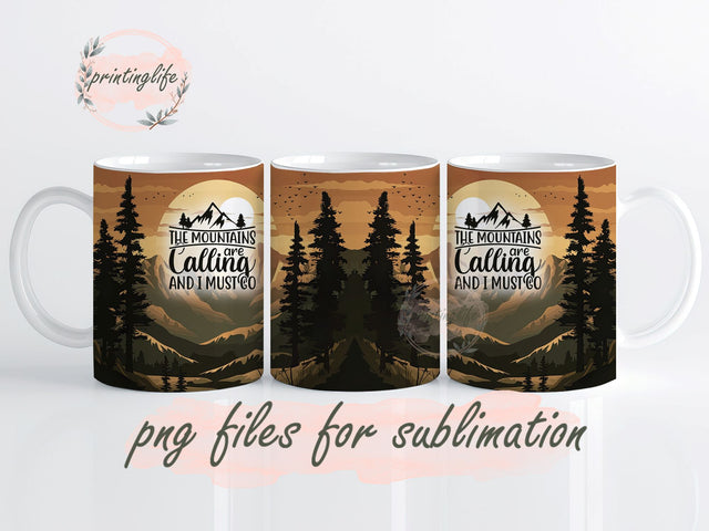 Mountains Mug Wrap Design, Instant Digital Design Download Mug Wrap Design, Mug Design PNG Sublimation PrintingLife 