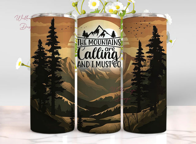 Mountains Tumbler Wrap, Seamless Landscape, 20oz Skinny Tumbler Sublimation, Instant PNG Download Sublimation WillowSageDesign 