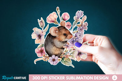 Mouse And Flower Sticker Clipart Sublimation Regulrcrative 