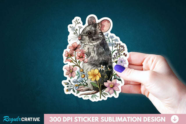 Mouse And Flower Sticker Clipart Sublimation Regulrcrative 