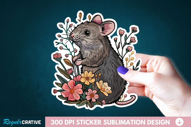 Mouse And Flower Sticker Clipart Sublimation Regulrcrative 