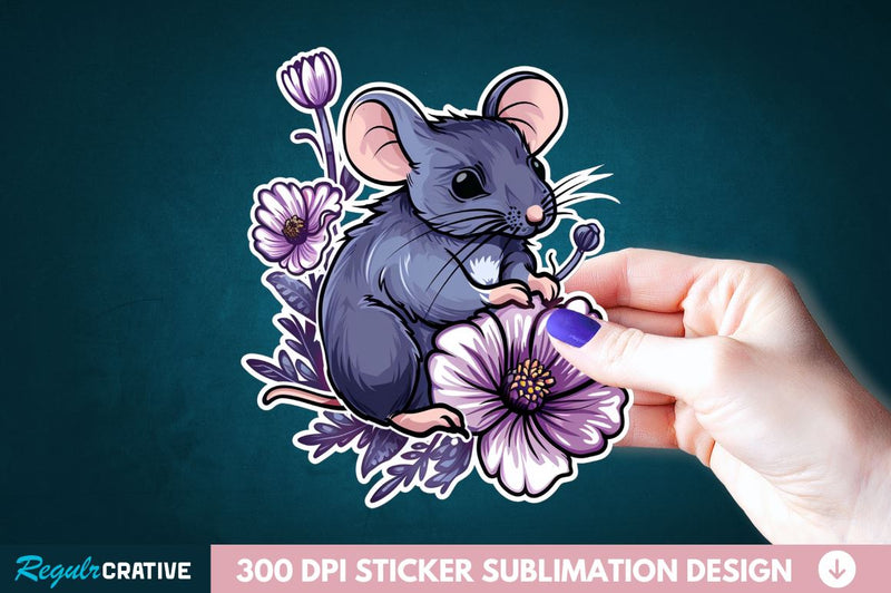 Mouse And Flower Sticker Clipart Sublimation Regulrcrative 