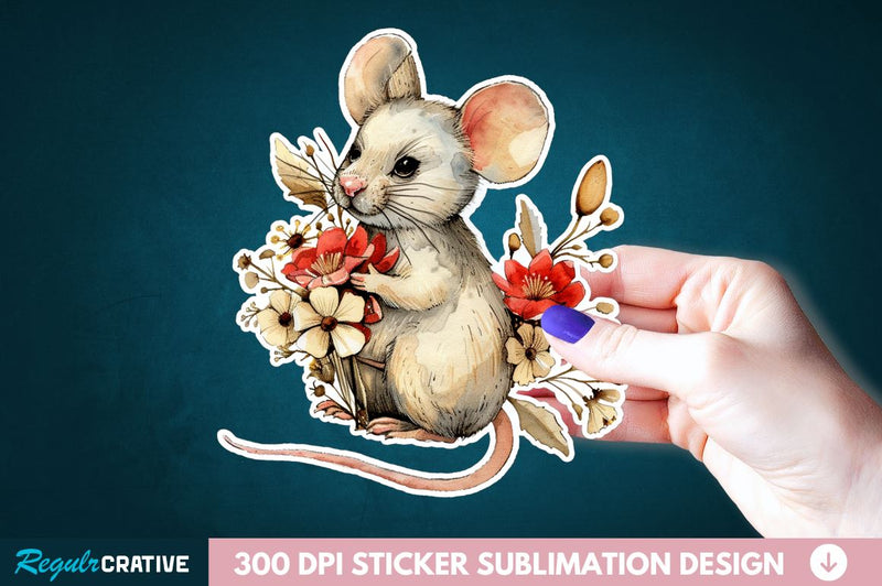 Mouse And Flower Sticker Clipart Sublimation Regulrcrative 