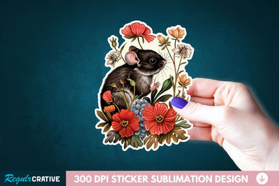 Mouse And Flower Sticker Clipart Sublimation Regulrcrative 