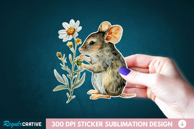 Mouse And Flower Sticker Clipart Sublimation Regulrcrative 
