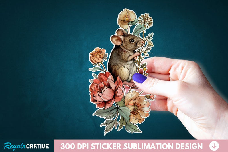 Mouse And Flower Sticker Clipart Sublimation Regulrcrative 