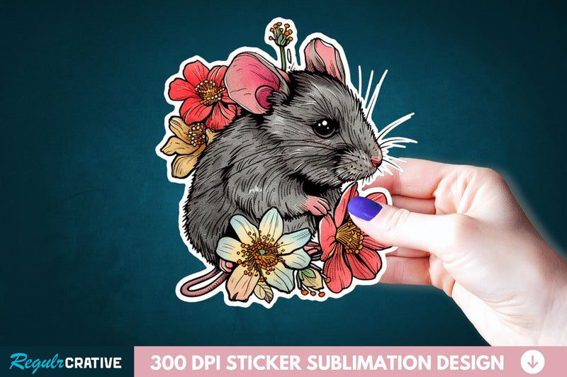 Mouse And Flower Sticker Clipart Sublimation Regulrcrative 